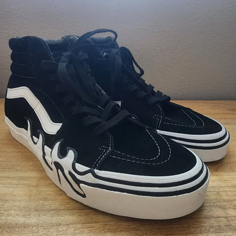 VANS Sk8-Hi Bolt Freesia/True White Suede Flame Skate Sneaker Shoes Mens 10.5